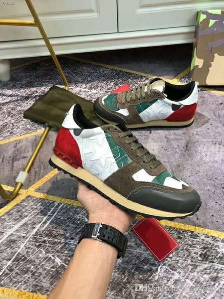 

лучшее качество женщины mens шипованной кожи rock runner обувь camo камуфляж кроссовки шипованного rockrunner повседневные кроссовки полубот, Black