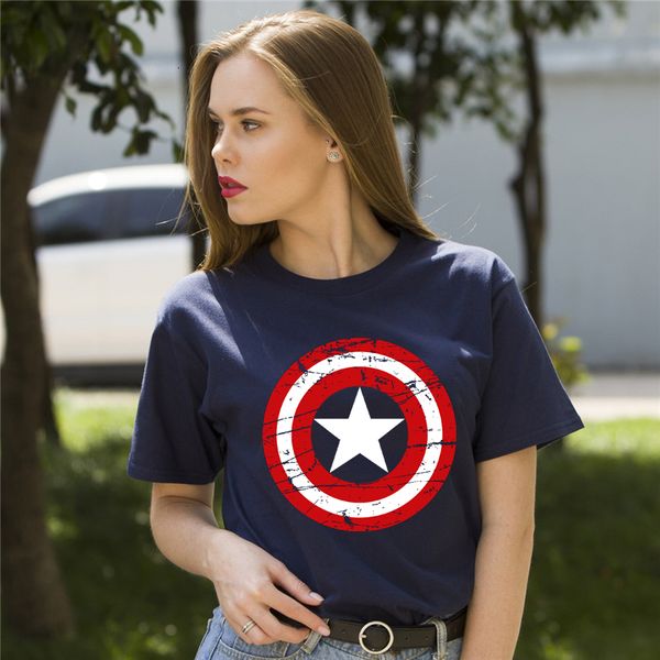 

women t shirt women clothes fashion short sleeve tshirt girls captain america printed funny t shirt women, White