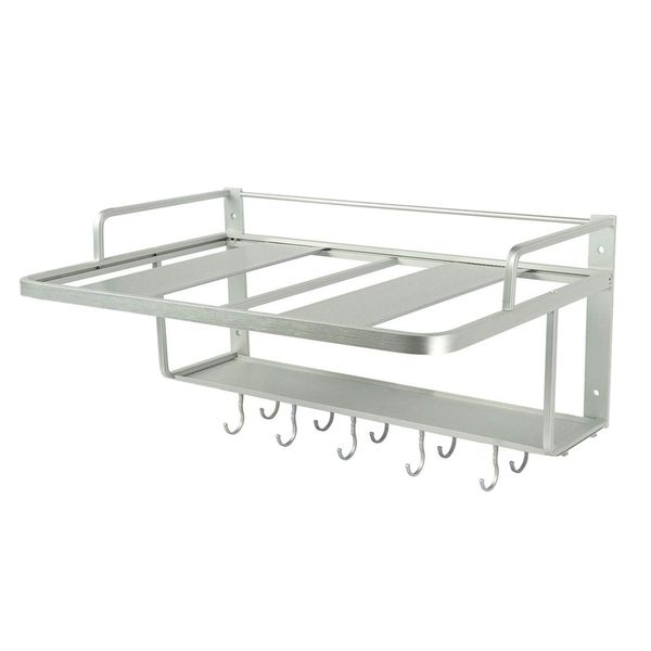

bathroom shelves 2 layers space aluminum microwave oven rack stand kitchen shelf holder wall hanging with 10 hooks