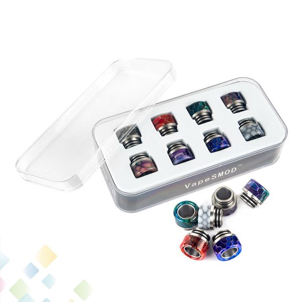 

8pcs Drip Tip in 1 Kit SS Epoxy Resin Mouthpiece Grid Honeycomb Cobra Snakeskin VapeSMOD Driptip Fit 810 Atomizers DHL Free