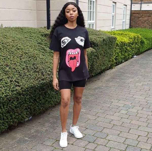 

women summer big tongue 3d print tshirt loose relaxed designer female clothing crew neck short sleeve casual apparel, White