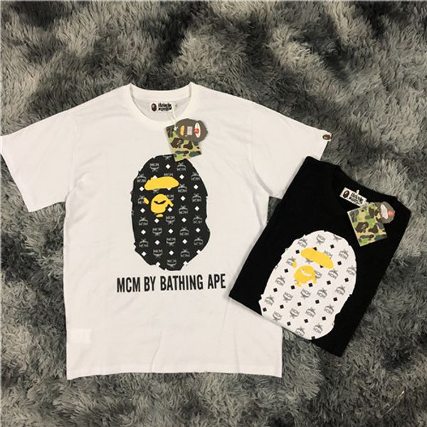 

роскошные мужские футболка мужская модельер короткие рукава bathing ape хлопка высокого качества тенниски тройников размер s-2xl, White;black