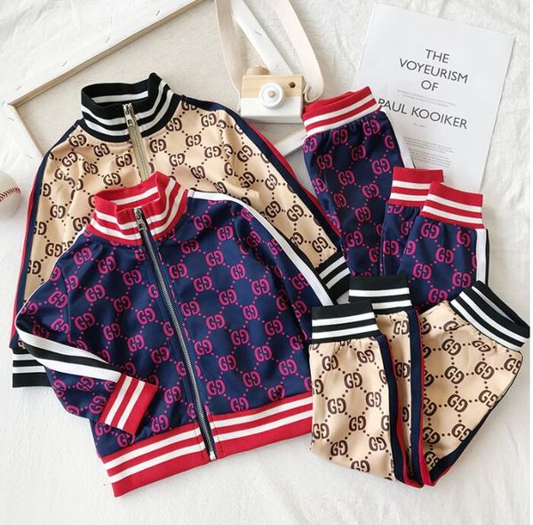 

casual sportswear baby and baby clothes fashion contrast color two-piece letter cardigan jacket baby set wholesale, White