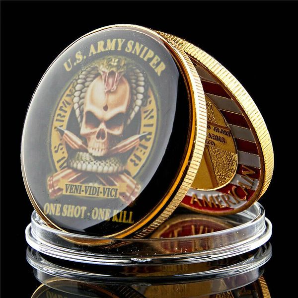 

US Army Military Coin Sniper Hawk Core Values Gold Plated Challenge One Shot One Kill Coin