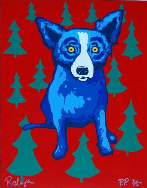 

a068 george rodrigue blue dog wrap me up for christmas home decor handpainted &hd print oil painting on canvas wall art canvas pictures 0112