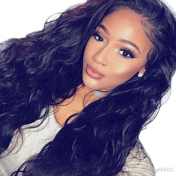 

brazilian natural wave non full lacehigh temperature wire wigs for women pre plucked wig with hair bleached knots, Black