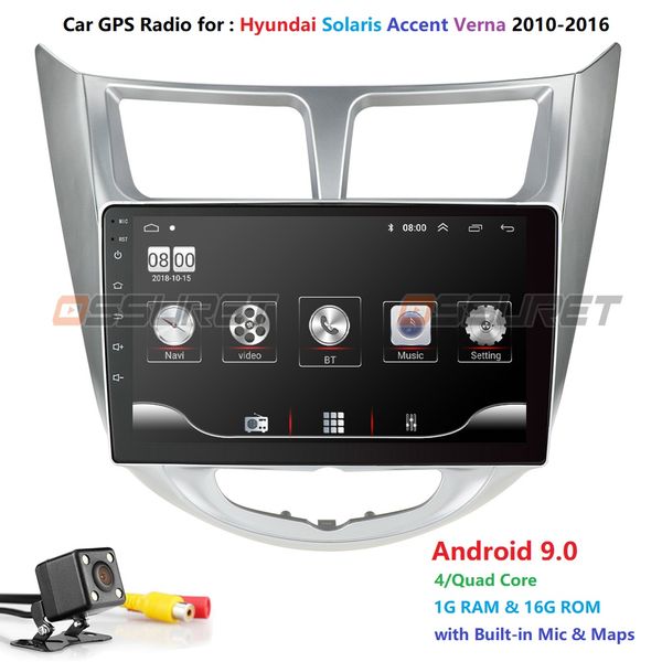 

9''2 din android 9.0 car dvd player for solaris accent verna 2011-2016 radio recorder gps wifi usb dab+ audio no-dvd cam