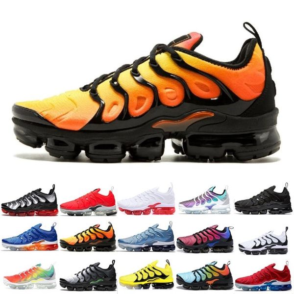 

2019 new tn plus running shoes men women game royal rainbow bleached aqua triple white black fades blue volt trainer designer sneakers 36-45, White;red