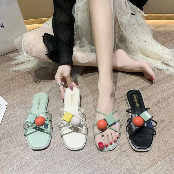 

shoes woman 2020 candy colors slippers flat luxury slides shale female beach slipers women low designer sabot new rome pu, Black
