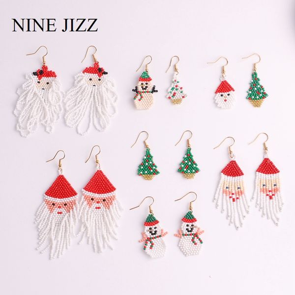 

ninejizz christmas earrings long tassel beaded earrings cute santa claus snowman tree bell christmas gifts for girls jewelry, Silver