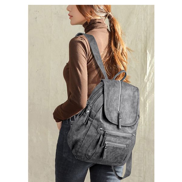 

women backpack leather fashion school backpacks female feminine casual large capacity vintage shoulder bags
