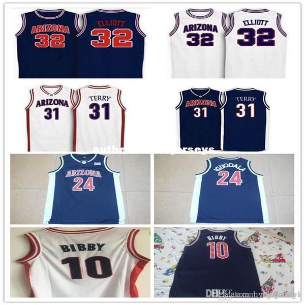 

men's #31 jason terry #10 bibby #24 andre iguodala #32 sean elliott arizona wildcats basketball jerseys stitched sport shirt, Black;blue