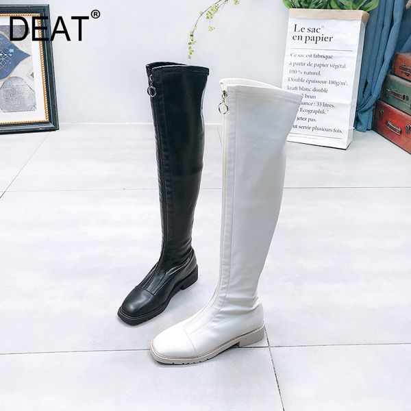 

deat] 2019 square toe front zipper simple pu leather velvet shoes women long tube boots new autumn winter fashion tide 10f064, Black