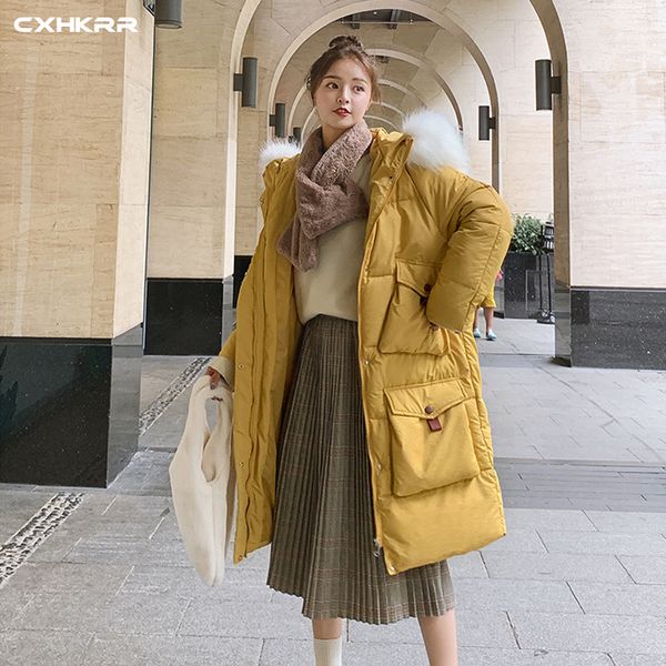 

cxhkrr 2019 autumn and winter new women's parka coat fashion big fur collar loose hooded long cotton coat winter women, Black