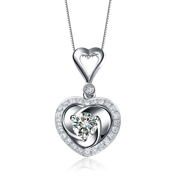 

gvbori valentine's day gift classic 18k white gold natural diamond heart pendant for women wedding fine jewelry, Silver