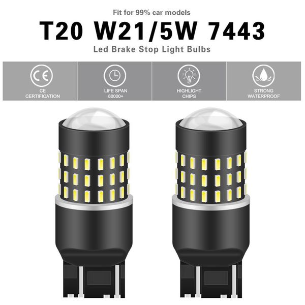 

2pcs t20 7443 led bulbs car turn signal lamp light 54smd led auto bulb dc 12v amber yellow red drl running light double contact