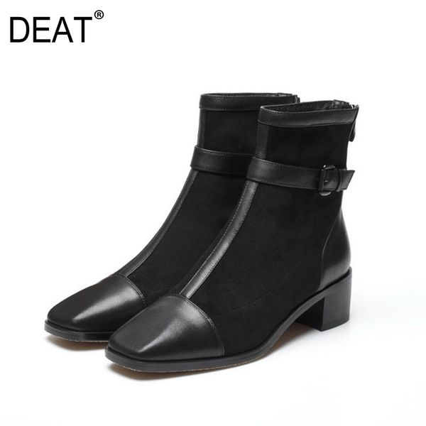 

deat] 2019 square toe belt buckle black pu leather single shoes women high heels short boots new autumn winter fashion 10f296