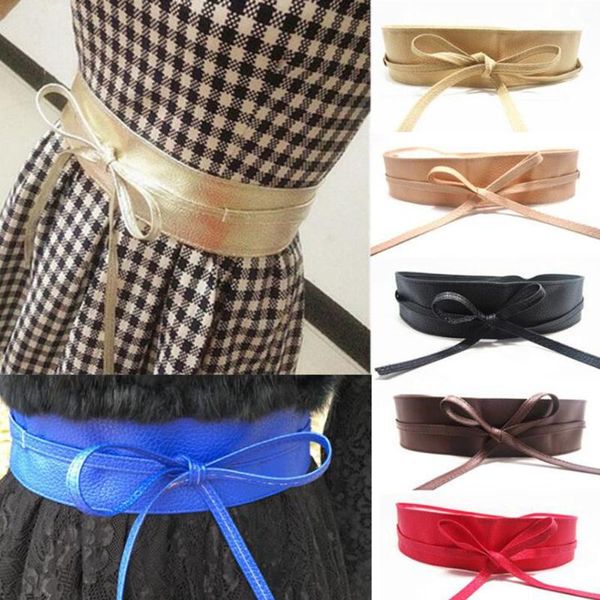 

fashion new lace up pu leather women wide corsets cummerbunds strap belts girl high waist slim girdle belt ties bow bands, Black;brown