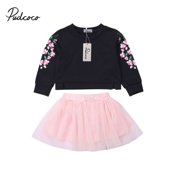 

pudcoco toddler baby girl autumn lace floral 2pcs set sunsuit kids girls princess cotton hoodies tutu skirts dress clothes, White