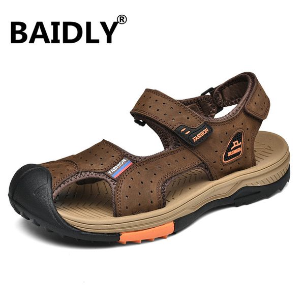 

новая мода летняя обувь корова кожа мужчины сандалии мужские повседневная обувь нескользящие резиновые подошвы пляжа сандалии плюс размер, Black