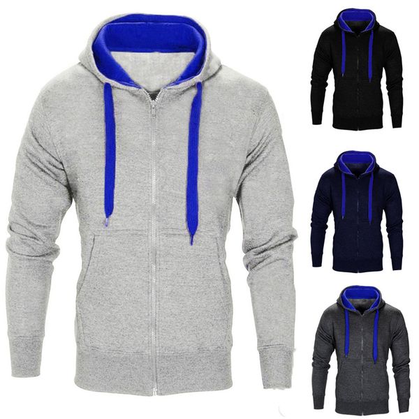 

jaycosin 2019 men casual hooded zipper long sleeve solid gym sports coat jacket 12.24, Black