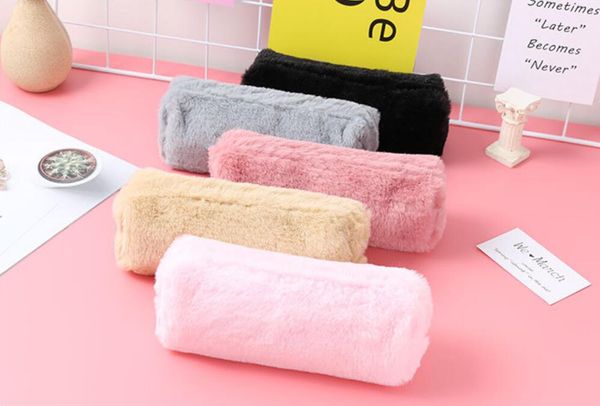 Öğrenci Kalem Çanta Kırtasiye pencilcase Kawaii Okul Malzemeleri 10pcs Ücretsiz Gemi için Kalem Kutusu Sevimli Katı Renk Peluş Kalem Kutusu