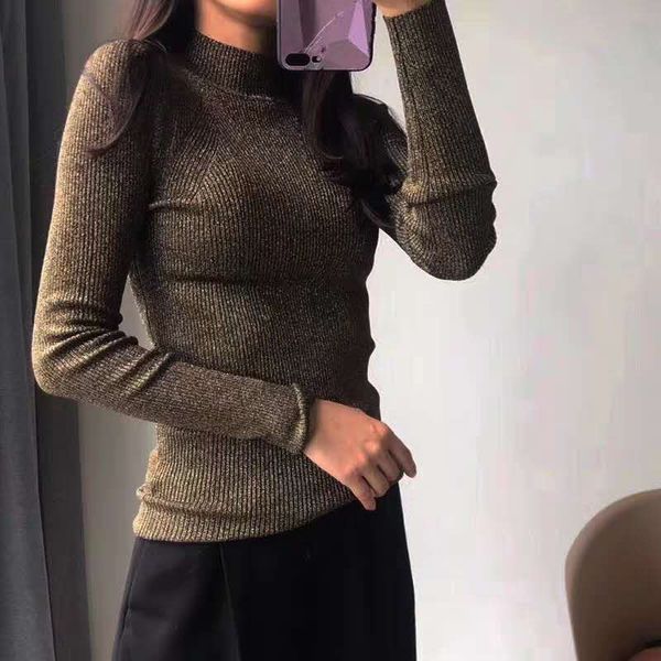 

women slim half-neck high elastic bottom shirt long sleeves sweater, White;black