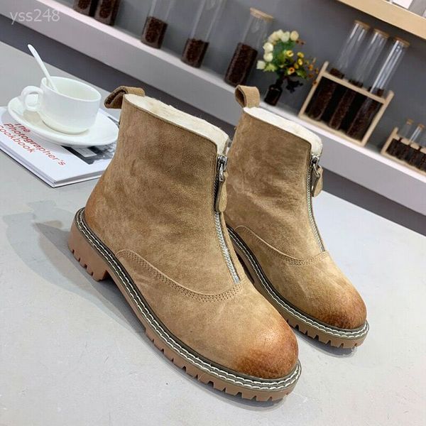 

front zipper martin boots female british style 2019 autumn and winter new korean students flat bottom wild thicken generous snow boots, Black