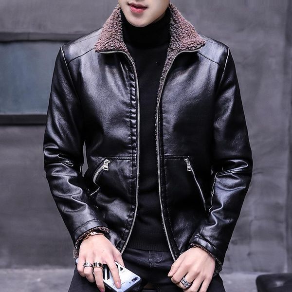 

2019men winter new casual vintage biker lapel leather jackets coat men fashion windbreaker pu mens leather coats, Black;brown