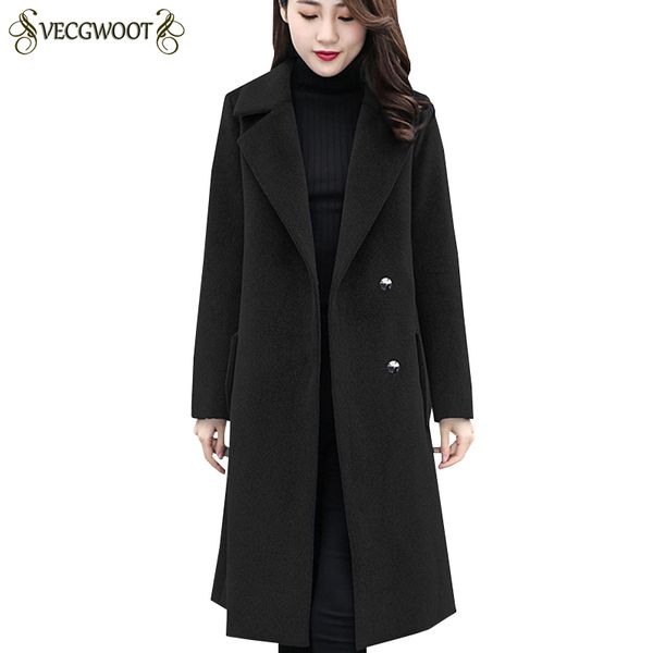 

women plus size long woolen coat women new autumn winter solid color woolen jacket fashion long sleeve coat lj057, Black