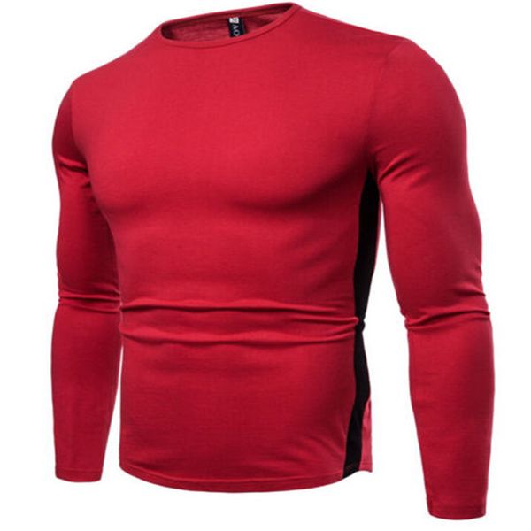 

spring autumn men slim t-shirt long sleeve men solid tee shirt o neck red gray white black plus size m-xxl