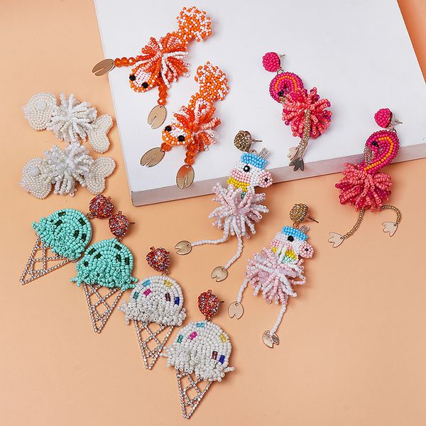 

jujia red heart beads earrings for women 2019 pompom bohemian jewelry long dangle drop earrings wedding party gifts wholesale, Golden