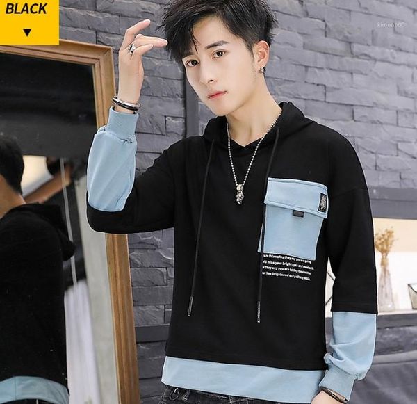 

рукав hoddies casual male одежда дизайнер тонкого спорта mens o шея фуфайка мода контрастность цвет лоскутная длинная, Black