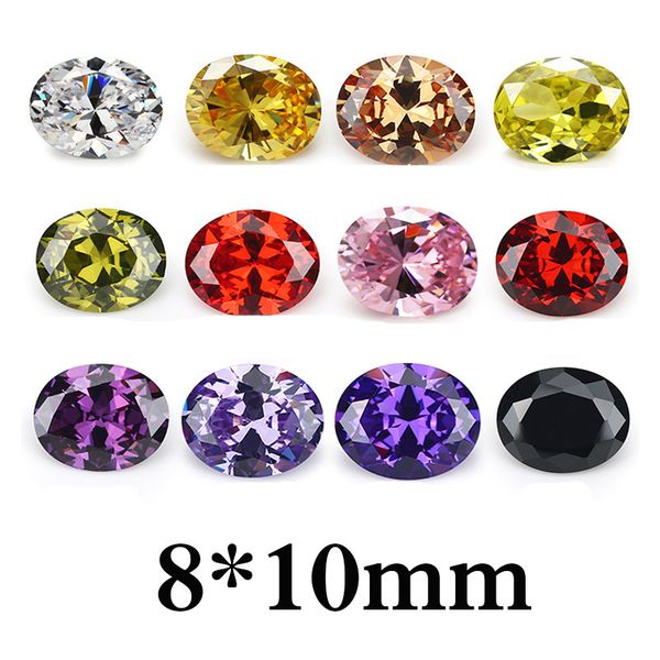 

100pcs a bag 8x10mm 5a loose oval faceted cut zircon beads vvs 12 colors cubic jewelry diy gemstones findings wholesale good quality, Black