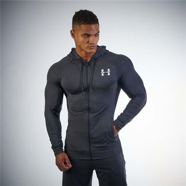 

running jacket men sports coat fitness long sleeve hooded tight hoodies zipper slim hiking sweatshirts male gym training jackets, Black;red