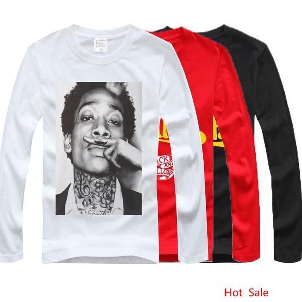 

модельер mens хлопка с длинным рукавом wiz khalifa tshirt рок-н-ролл хип-хоп тенниска для мужчин, White;black