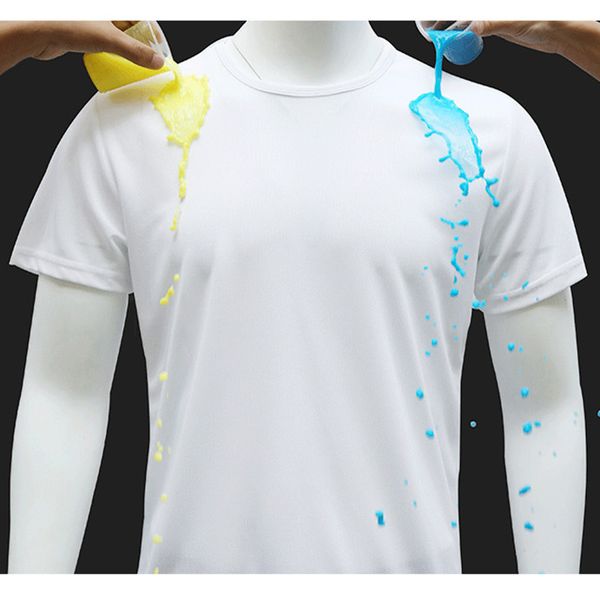 

waterproof running t-shirt for men , male breathable fitness shirt , high elasticity gym kit nanotechnology antifouling shirts, Black;blue