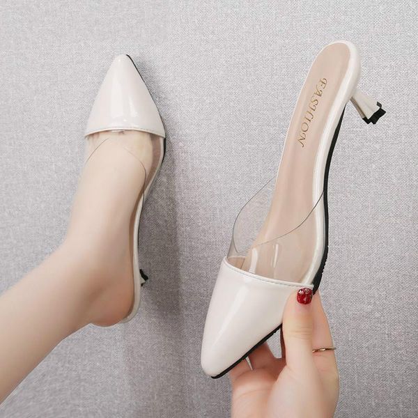 

2020 pvc clear pointed toe women sandals concise classic silver crystal high heels sandals shoes ladies, Black