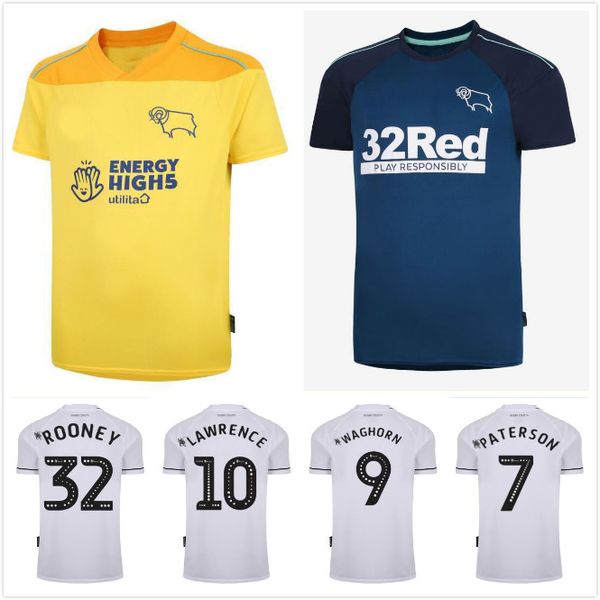 

20/21 derby county football club soccer jerseys 2020 home white wisdom waghorn martin soccer shirt hamer rooney football uniform, Black;yellow