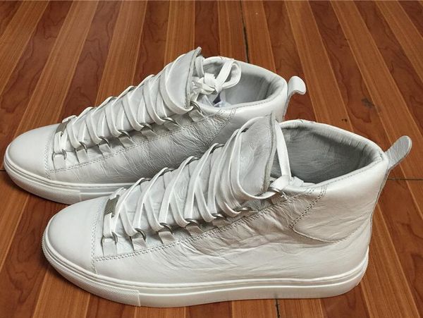 

мода мужчины классический кожа дизайнер арена flats кроссовки морщинистой кожа мужской high top обувь мода повседневная зашнуровать обувь ра, Black