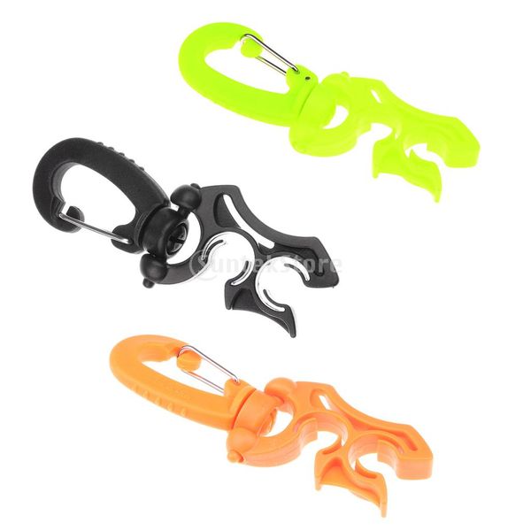 

3pcs/ set black + yellow + orange scuba diving regulator silicone double bcd hose holder with rotates & folds clip 100 x 35mm