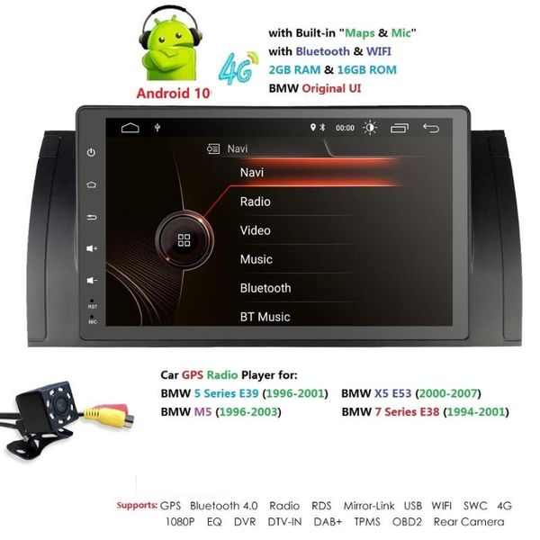 

1080p hd 9 inch display 1din android 10.0 for e39 e53 x5 e38 wifi 4g bluetooth dvr rds usb sterring wheel control with maps car dvd
