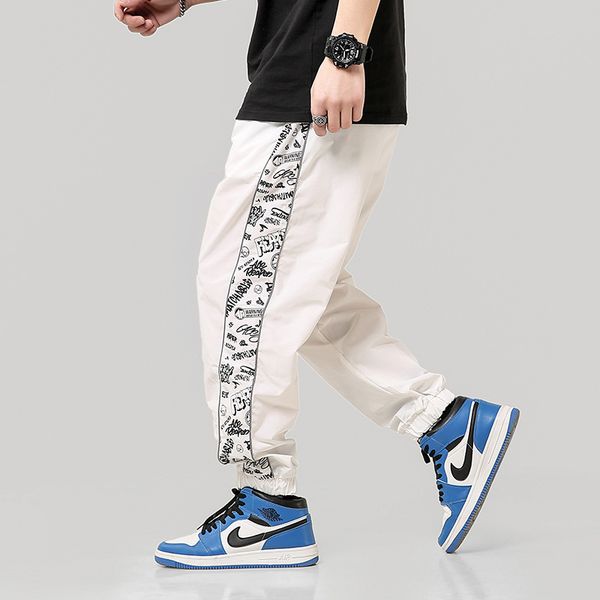 

men patchwork harem pants hip hop sweatpants 2020 mens streetwear white joggers pants vintage track plus size ins, Black