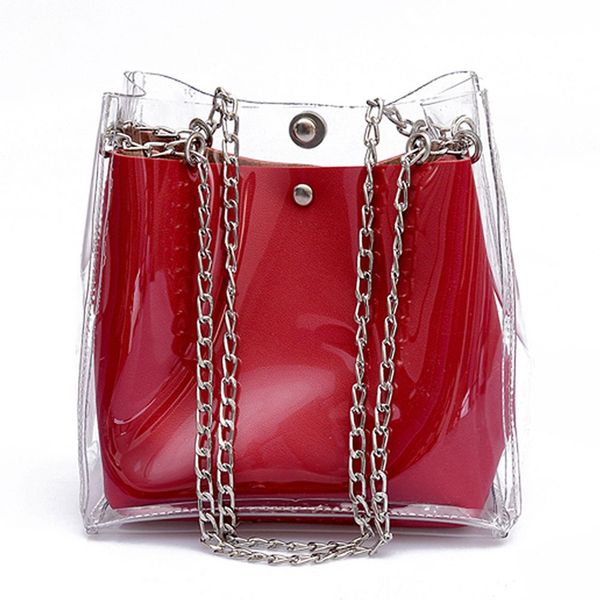 

women small bucket bags plastic transparent totes composite chain bag female mini jelly handbags