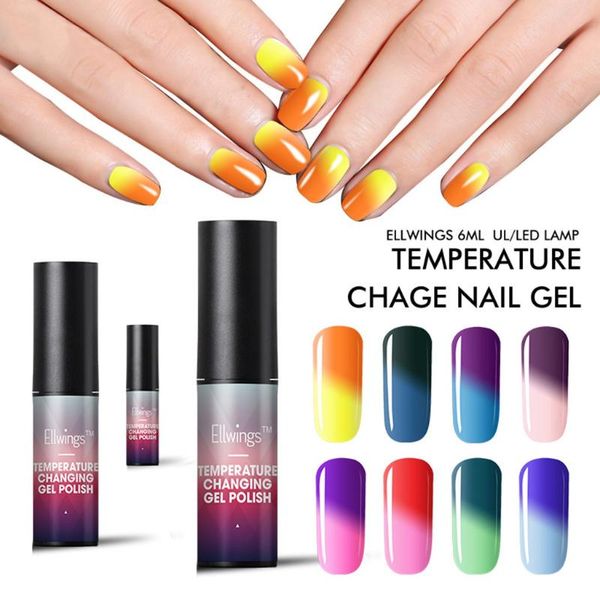 

2019 ellwings temperature change color long lasting soak off uv led nail art glue 6ml nail art decorations gel e1224