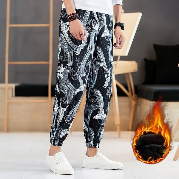

chinese style winter brand loose thick warm men harem pant new pants trousers black men fashion print joggers mens plus size 5xl