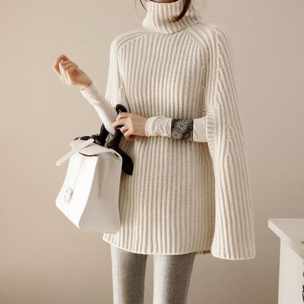 

new style turtleneck knitted women sweaters and pullovers all-match female jumper solid pull femme, White;black