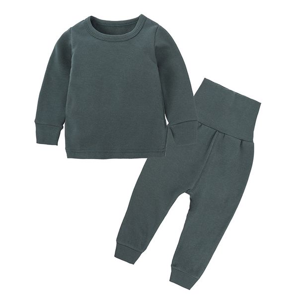 

children clothes autumn kids pajamas new cotton solid girls boys pajama set baby infant clothes high waist pajamas for children, Blue;red