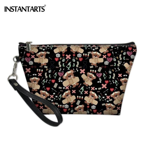 

instantarts women cosmetic bags lovely doctor bear printing pu travel storage case girls make up bag portable case pouch handbag