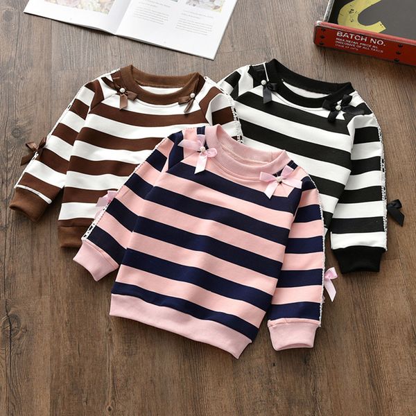 

toddler baby girls sweatshirt infant kids long sleeve butterfly knot striped print hoodie pullover sweatshirts clothes 1030, Black